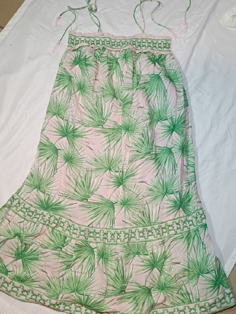 crown & ivy Pink Maxi Skirt with Green Palm Print